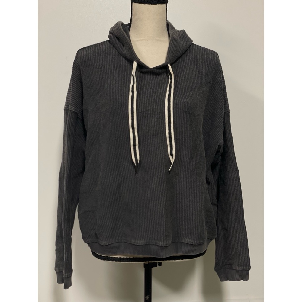 aerie Ribbed Cropped Pullover Hoodie Gray Size M